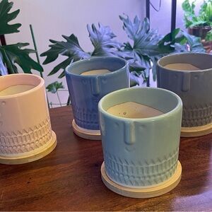 4” Textured Ceramic planters with Bamboo Base